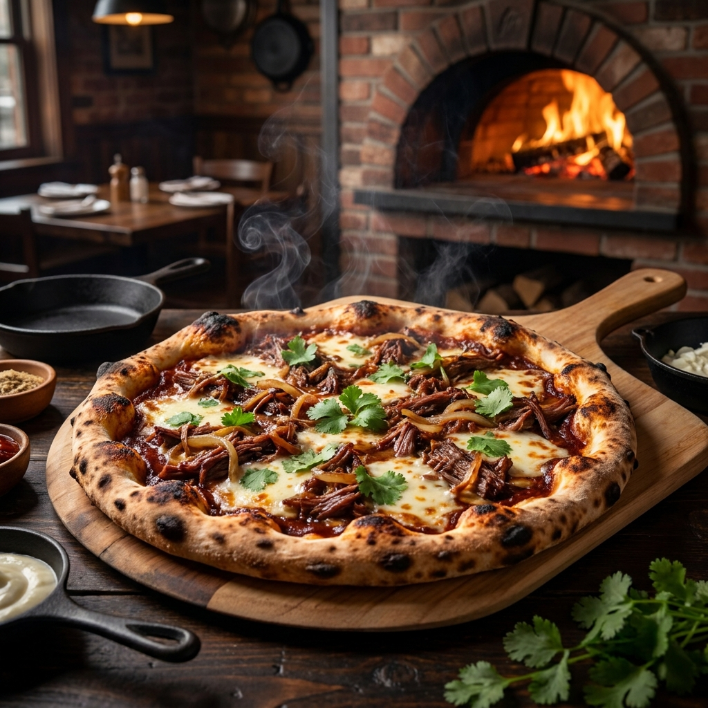 Pizza com Molho Barbecue e Carne Desfiada